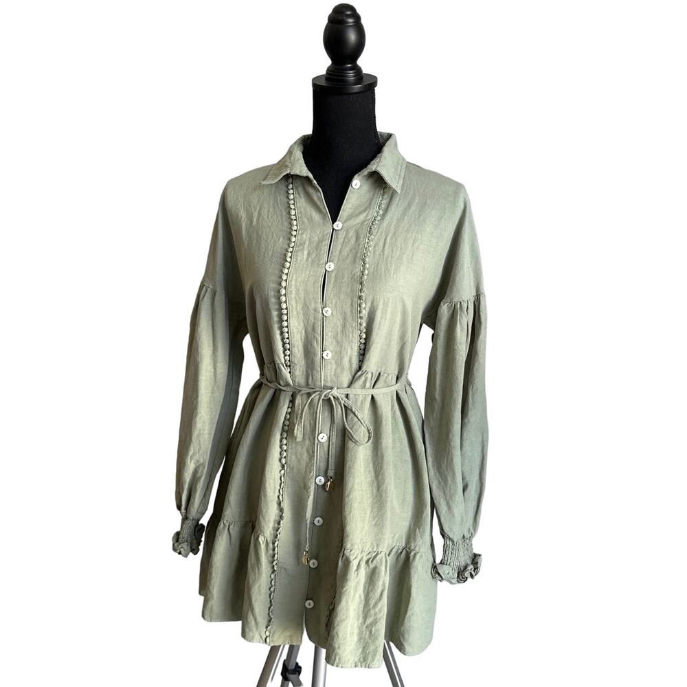 The Fated Green Linen Blend Mini Dress Sz 8